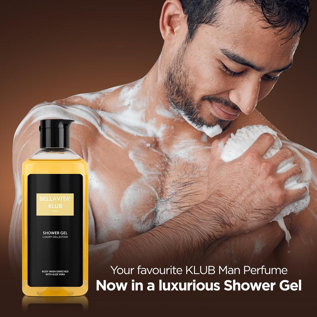 BELLAVITA KLUB Bagnoschiuma Uomo 250ml Gel Doccia Rinfrescante per Uomo | Pulizia Profonda, Idratazione e Nutrizione della Pelle con Aloe Vera