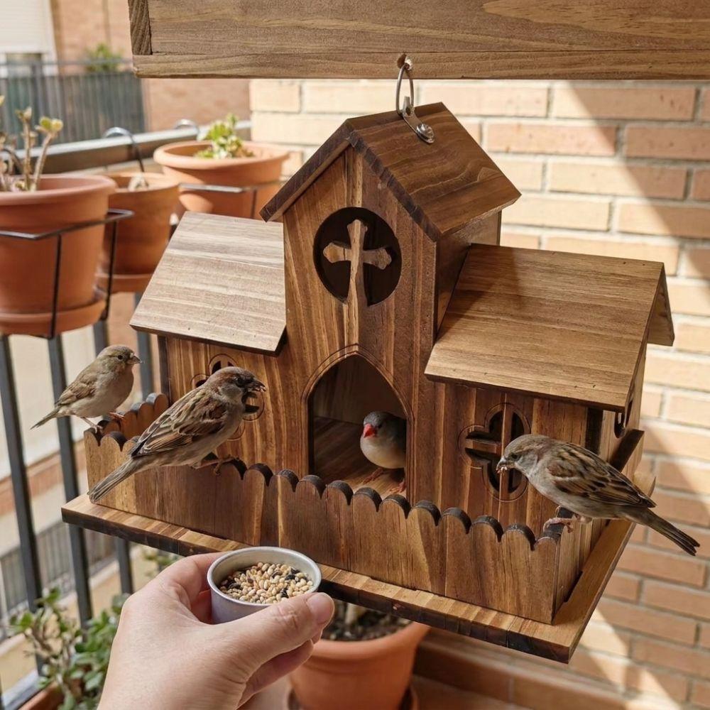 Multiple Holes Bird Hanging Feeder Rustic Style Birdhouse Nesting Feeding Yard Decoration
