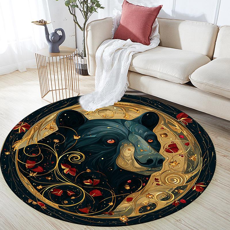 Black Bear Round Area Rug,Carpet Rug for Living Room Bedroom Sofa Playroom Decor,Non-slip Floor Mat
