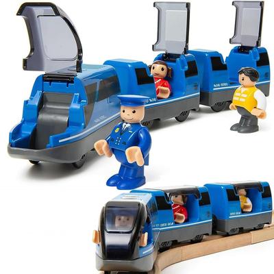 TOPLIVING Battery-Operated Magnetic Intercity Train with Wooden Train Toy Figures, Locomotive Train Toy for Toddlers Ages 3-5