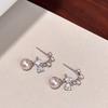 S925 Silver Needle Manta Rose Pearl Bow Pendant Earrings Premium Niche Design