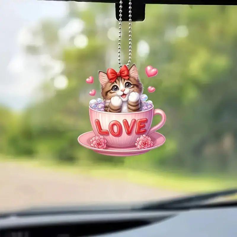 Adorable Cartoon Cat Acrylic Hanging Charm For Car Interior Decoration