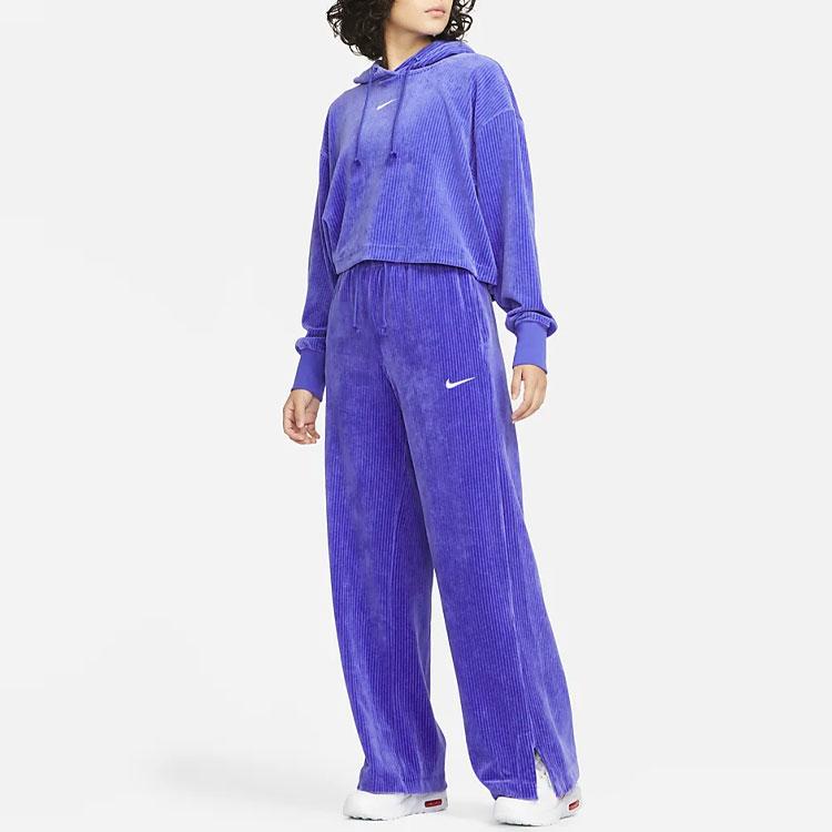 Nike Solid Color Logo Print Ribbed Side Split Corduroy Wide Leg Straight Leg Sports Pants Women Bottoms Purple DQ5922-430