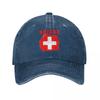 Schweiz Schweiz Flagge Baseballkappen Klassische verwaschene Denim Snapback Mütze Unisex Outdoor Laufen Golfkappen Mütze