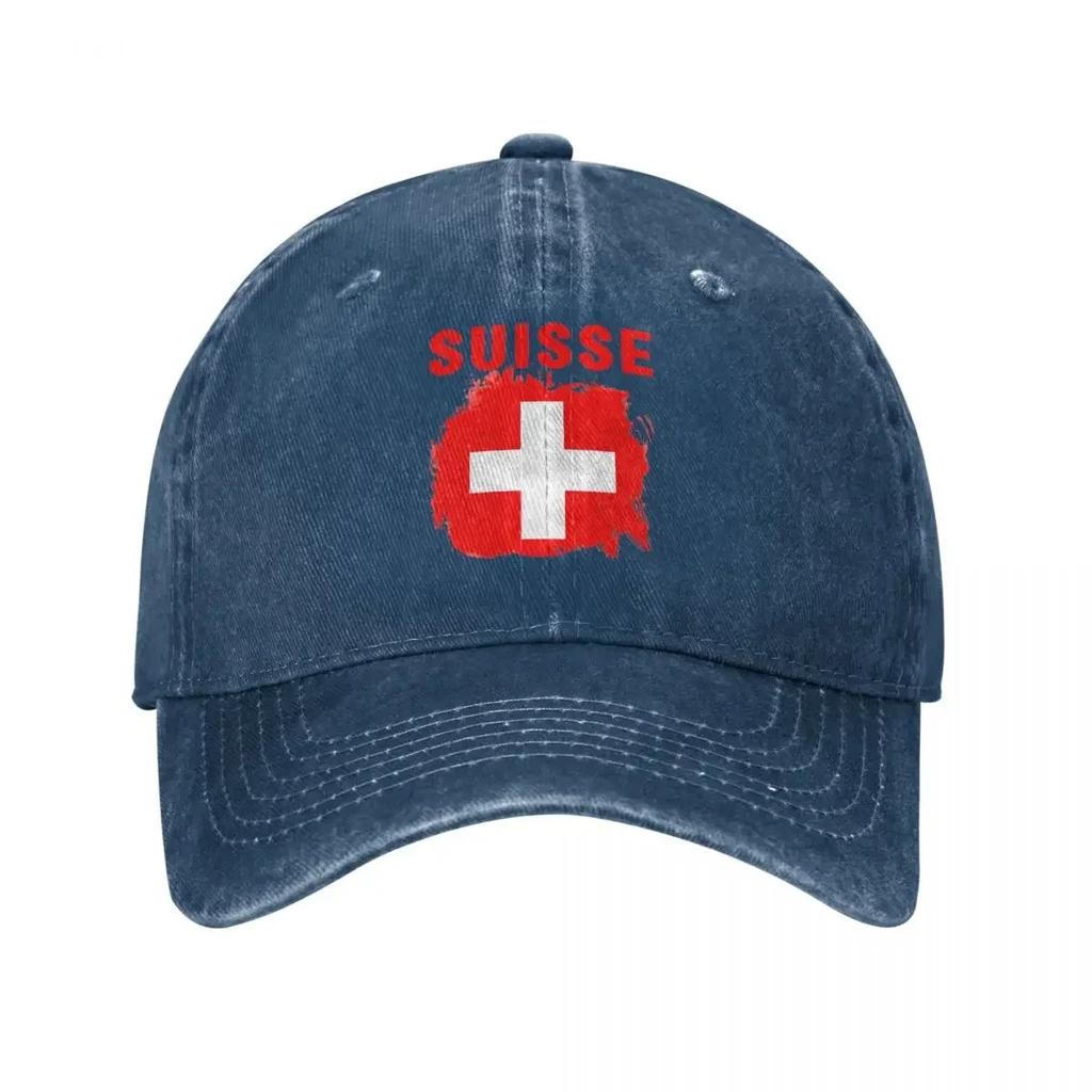 Schweiz Schweiz Flagge Baseballkappen Klassische verwaschene Denim Snapback Mütze Unisex Outdoor Laufen Golfkappen Mütze