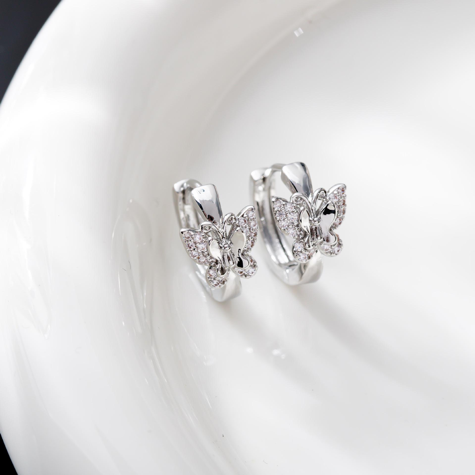 Korean Style Zircon Butterfly Earrings: Fairy Hollow Design for Women - Fresh, Fashionable, and Elegant Accessories.
