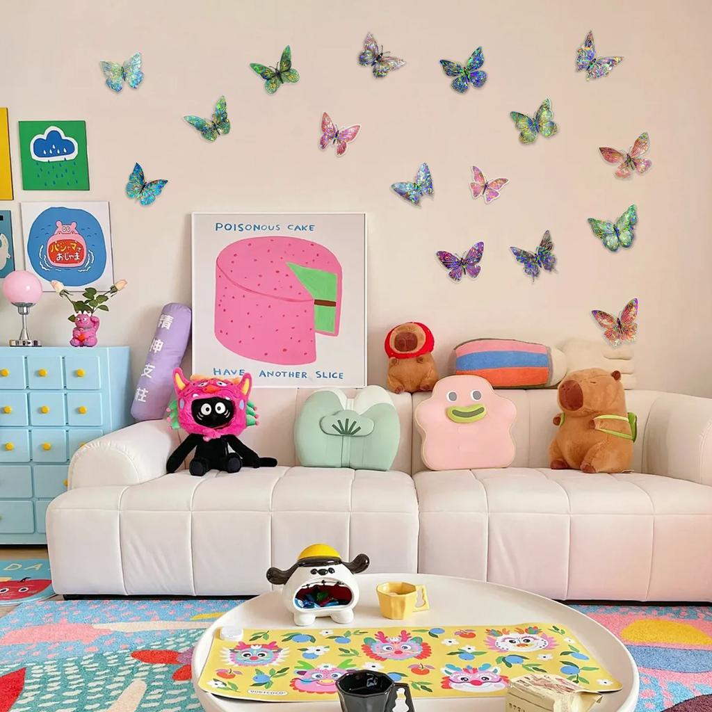 Laser Gold Foil Butterfly Wall Sticker 3D PET Retro Decal DIY Scrapbooking Hollow Butterfly Stickers for Home Decor