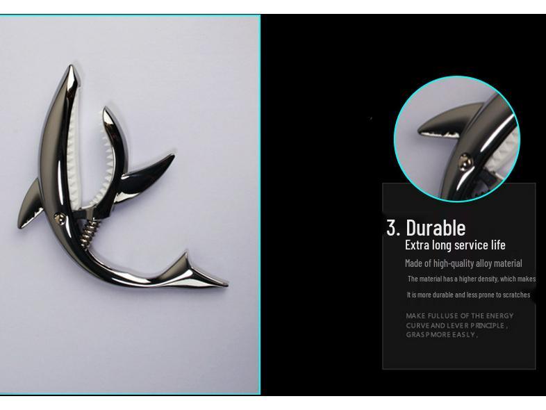 Shark Capo: Zinc Alloy Transposition Capo for Folk Guitar with Flannel Bag Packaging.