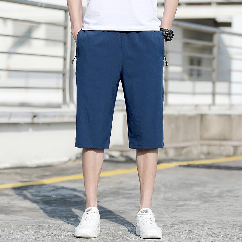 Plus Size Summer Casual Pants with Four Side Elastic Shorts Men's Loose Elastic Cropped Pants
