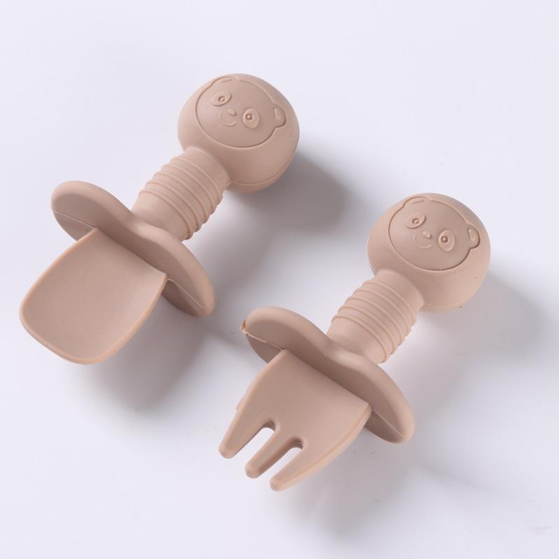 2pcs Food Grade Children Handle Spoon Fork Cutlery Baby Coaching Complementary BabyFeeding