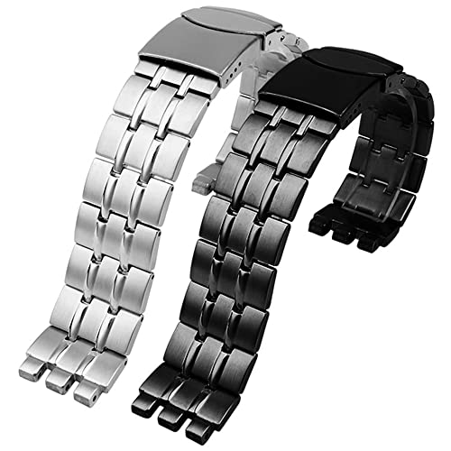ZHUOLEI Swatch Strap, 17mm, 19mm, 21mm Stainless Steel Metal Band (Black, 21mm)