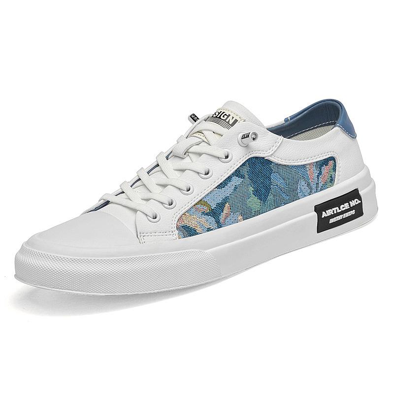 Men s Summer Breathable Genuine Leather Skate & Casual Shoes - Versatile Fashion in White & Blue Size 44 синий/белый