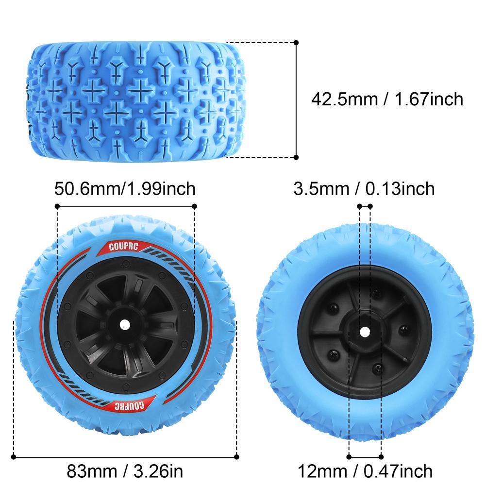 4Pcs 12mm Hex RC Wheel Tires Set Swamp Claw Mud Terrain Tires RC Wheels and Tires for 1/14 1/16 RC Car Crawler Truck Accessories
