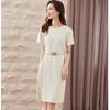 Sentubila Design-inspiriertes Patchwork-Kleid, Sommerliches elegantes Faltenrockkleid, Kleines Midikleid, Aprikosenfarbe