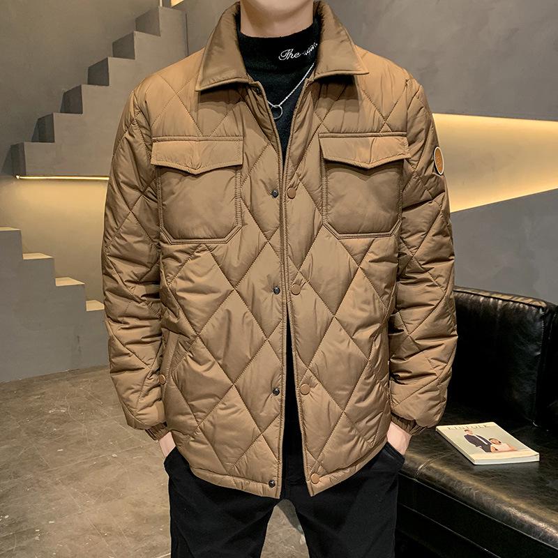 2024 Winter Men's Plus Size Quilted Jacket: Loose Fit, Solid Color, Two-Way Zipper, Warm Cotton