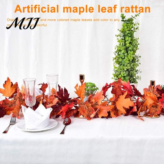 Autumn Artificial Garland 100/175CM Maple Leaf UV Resistant Fall Halloween Thanksgiving Vine Day Harvest Festival Mantle Porch Indoor Outdoor