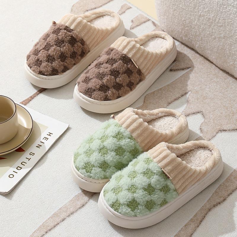 Autumn and winter plush thick-soled slippers for women's indoor home thickened warm confinement shoes non-slip cotton slippers for men