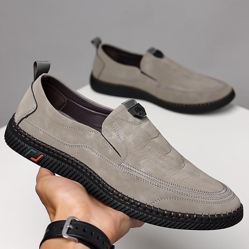 

Кожаная обувь мужская 2025 весна новая деловая повседневная обувь, мокасины на мягкой подошве из говяжьей кожи, обувь для вождения для папы среднего возраста 44 серый