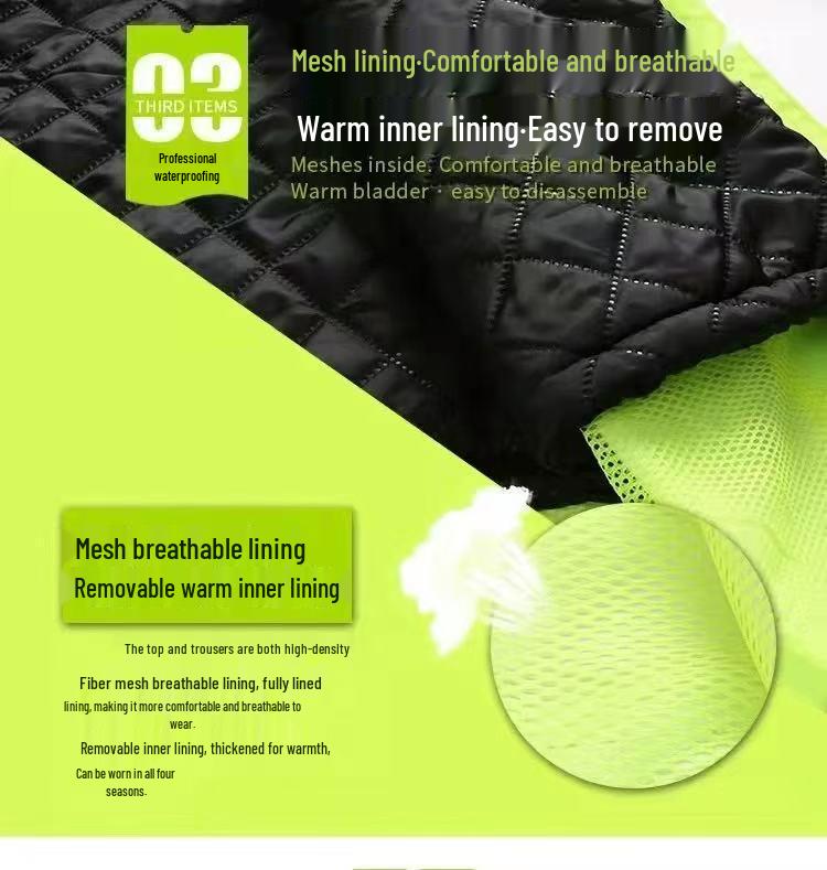 High-Speed Reflective Winter Cotton-Padded Raincoat & Pants Set for Outdoor Use