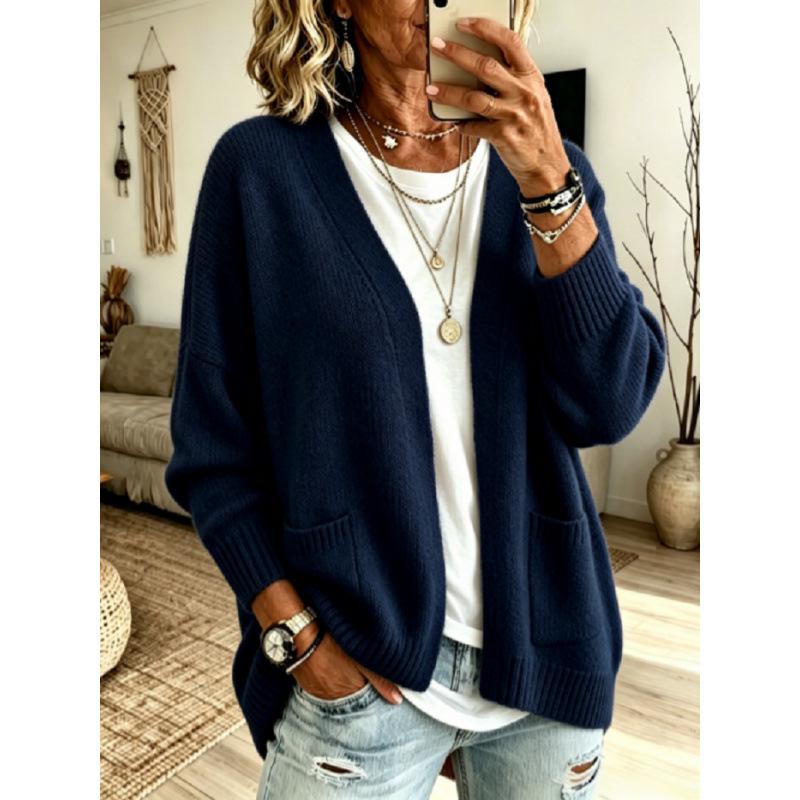 European and American Women's Solid Color Sweater Coat: Loose, Cozy Cardigan for Autumn/Winter