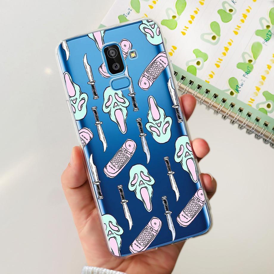 Funda Coque For Samsung Galaxy J8 J810F Cover Case Cartoon Cat Skull Back Shell For Samsung J8 2018 Soft Clear Silicone TPU Capa