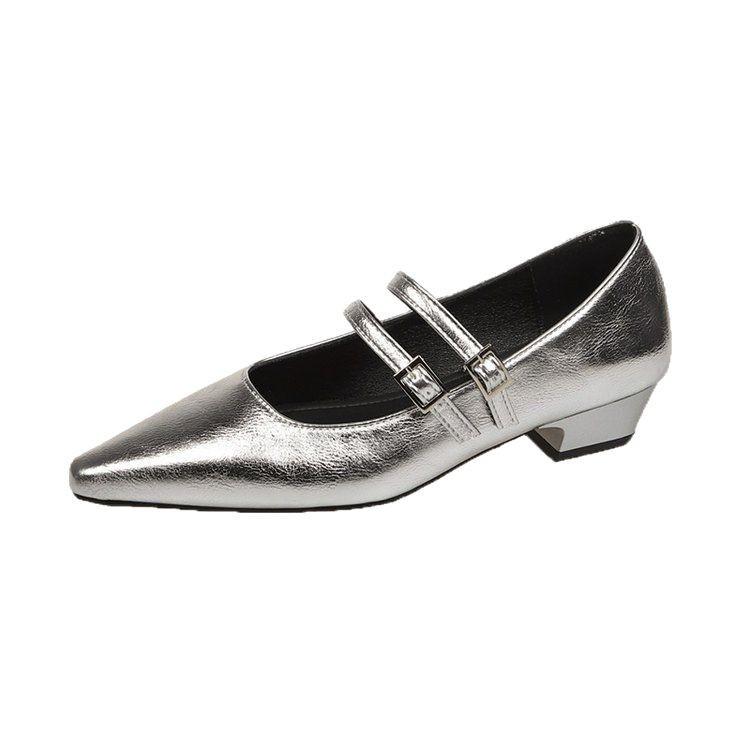 Retro low-heeled Mary Jane women's shoes, new pointed thick heels, shallow mouth temperament commuting single shoes women