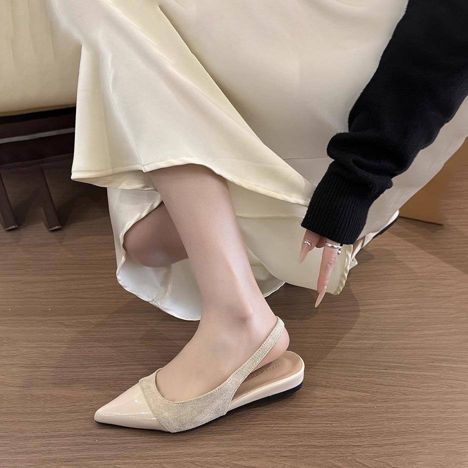 French gentle wind nude low-heeled single shoes women's 2025 summer new pointed head shallow mouth temperament empty bag head sandals