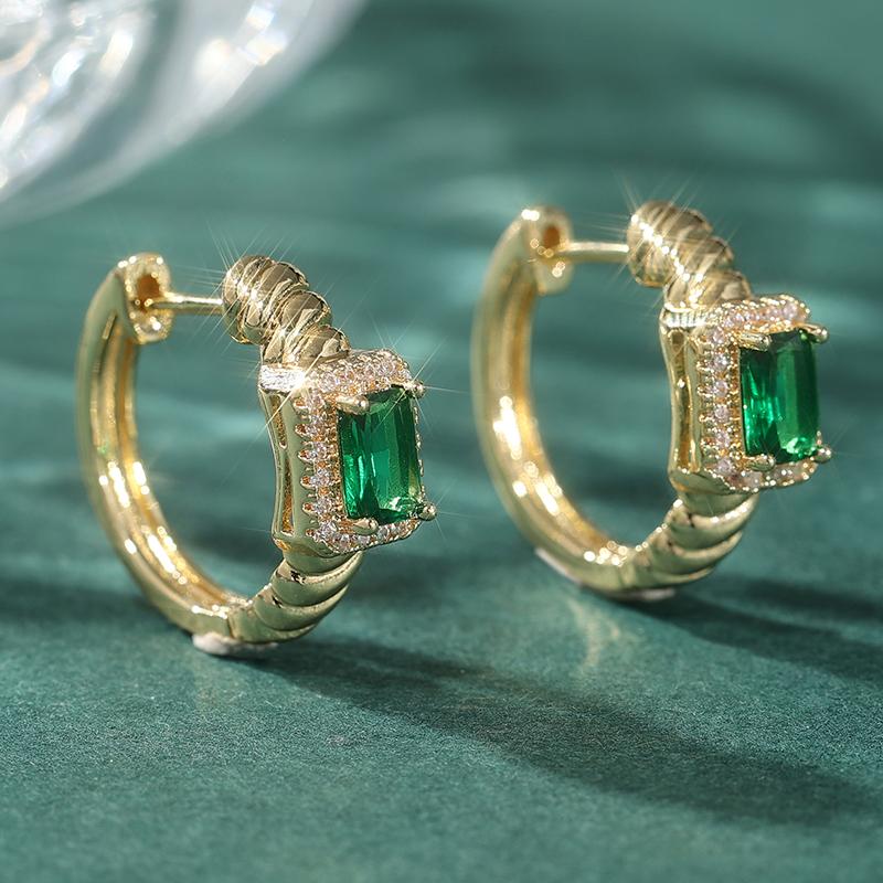 Элегантные Изысканные Квадратные Зеленые Синтетические Циркониевые Кольца Серьги Женские Позолоченные Банкетные Свадебные Ювелирные Аксессуары green