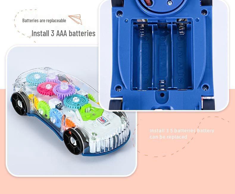 In Stock: Interactive Transparent Gear Racing Car – Omni-directional Walking, Lights, Music, Electric Toy for Children & Parents