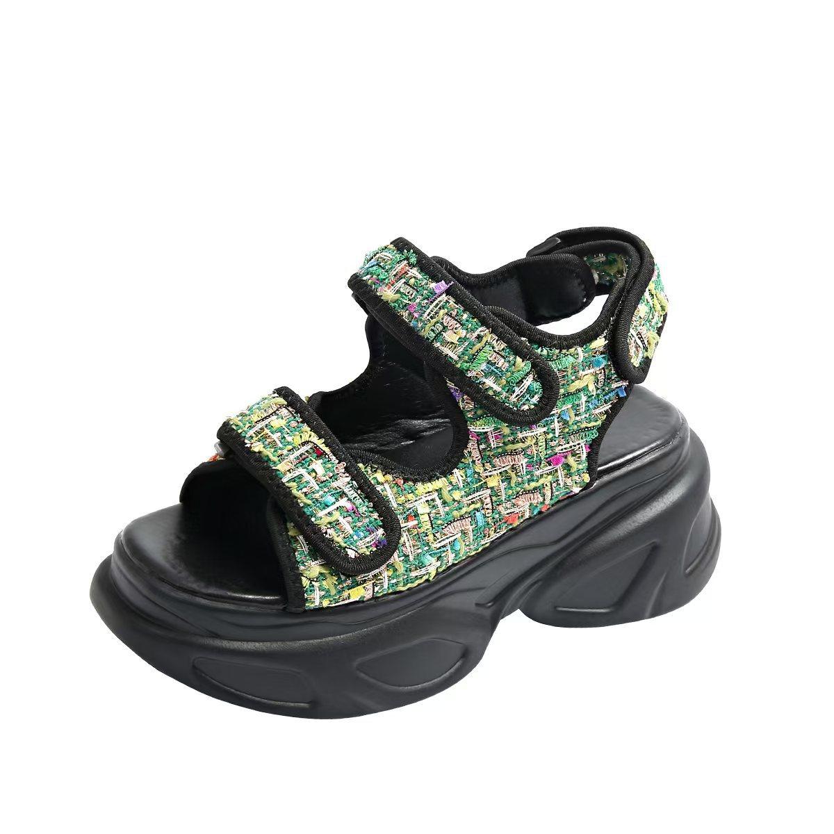 

Серебристые спортивные сандалии на толстой платформе для женщин, летние босоножки на танкетке с крючками, женские повседневные сандалии с толстой подошвой Mujer 37EU/CN38