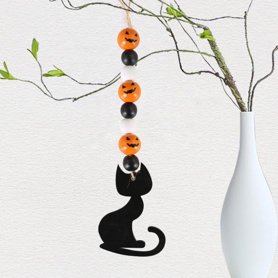 Halloween Wooden Beads Garland Hanging Pumpkin Ghost Bead with Cat