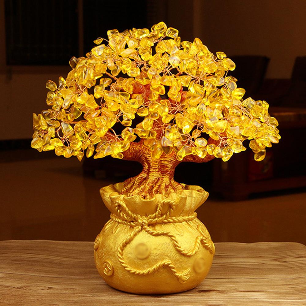 1PC Golden Desktop Ornament, Natural Crystal Wealth Tree, Money Bag Tree, Shaking Money Tree, Craft Gift Ornament, Christmas Dec