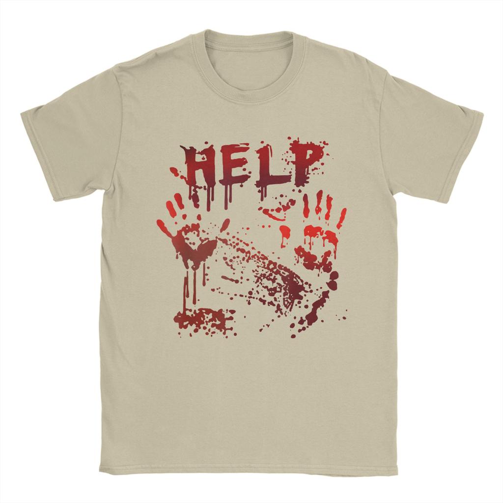 Bloody Hands Help Handprint Halloween T Shirt Men's Cotton Unique T-Shirt Crewneck Horror Tees Short Sleeve merchandise Classic