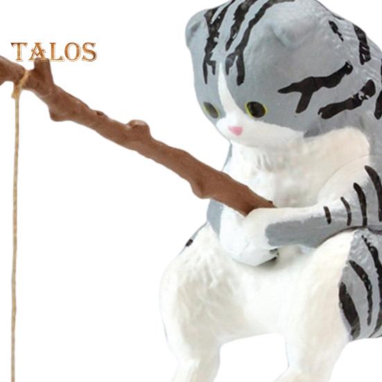 Fishing Cat Figurine Resin Cartoon Kitten Statue Animal Sculpture Home Office Desktop Aquarium Fish Tank Decoration Ornament