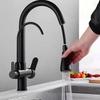 Matte Black Filtered Crane For Kitchen Pull Out Spray 360 Rotation Water Filter Tap Three Ways Sink Mixer Kitchen Faucet