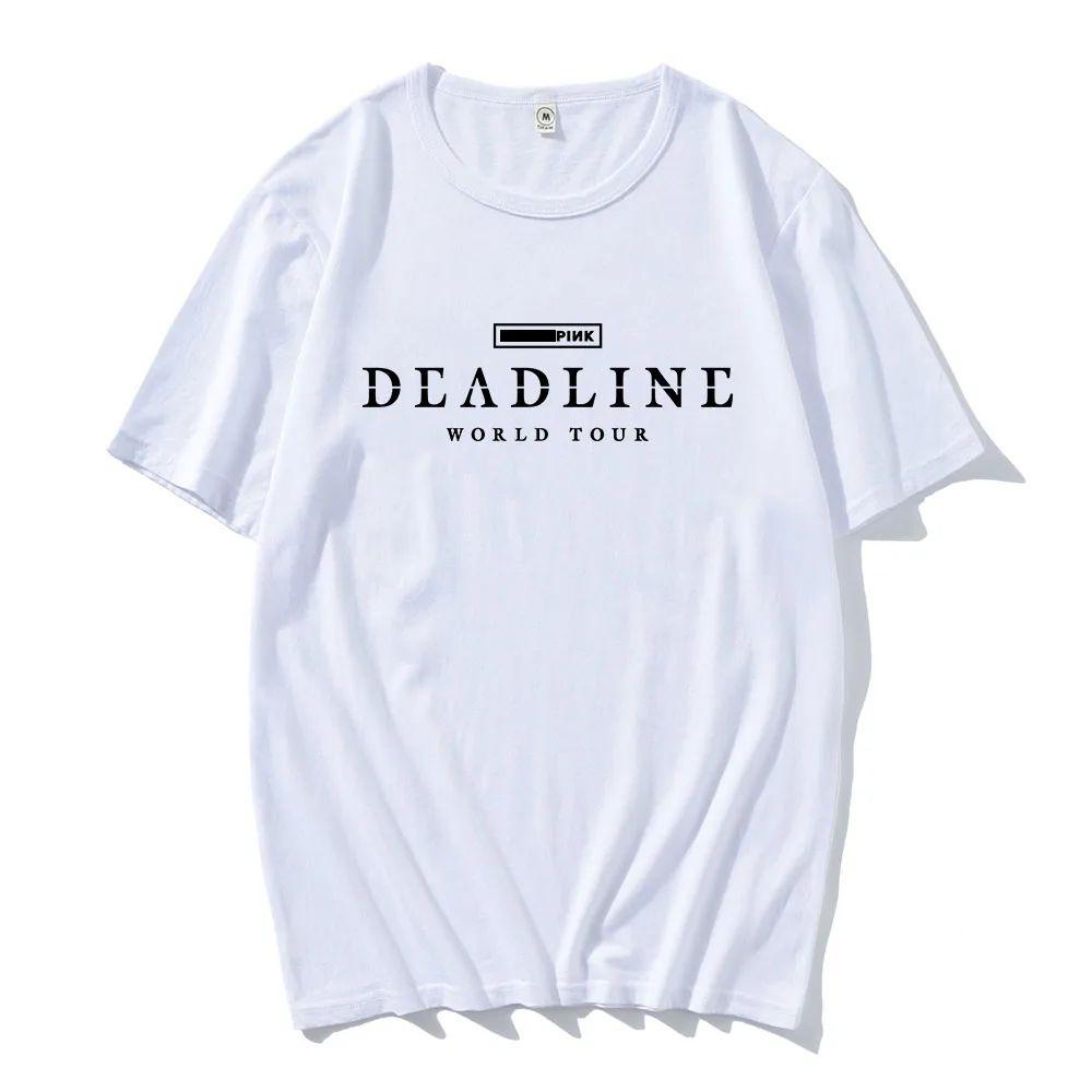 Korean Band Fashion Print Cotton T Shirt BLACK and PINK WORLD TOUR DEADLINE T-shirt Summer Short Sleeve  Unisex Streetwear