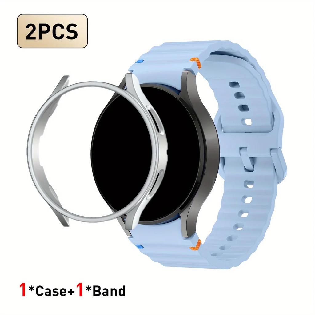 2pcs Strap & PC Case for Watch7/6/5/5Pro/4/FE Original Wave Stitch Color Buckle Semi-Covered Sweat-Proof for Sports