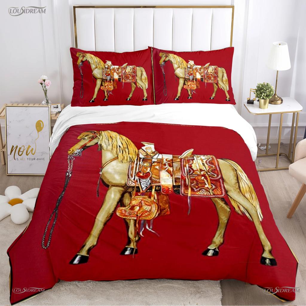 Fashion Ethnic Frame Horse Duvet Cover Comforter Bedding set Soft Quilt Cover and Pillowcases for Teens Single/Double/Queen/King