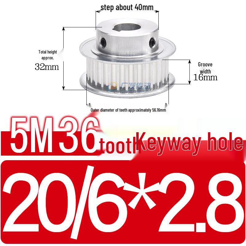 Stepped Timing Pulley 5M, 36 Teeth, T-Slot Width 16/21/27, Bore 5-25mm, BF Type.
