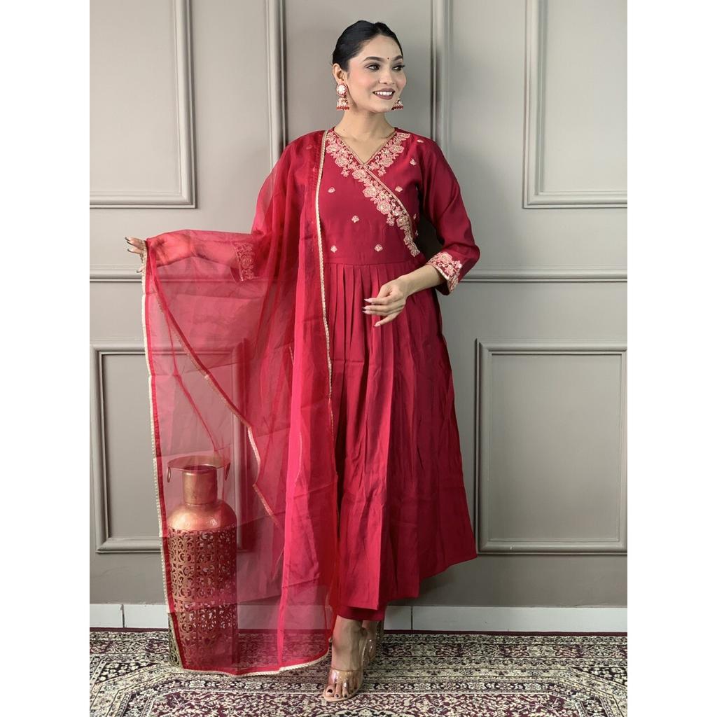 Indian Pakistani Top Tunic Kurti Pant Dupatta Set Women Party Wear Salwar Suit SC-2319