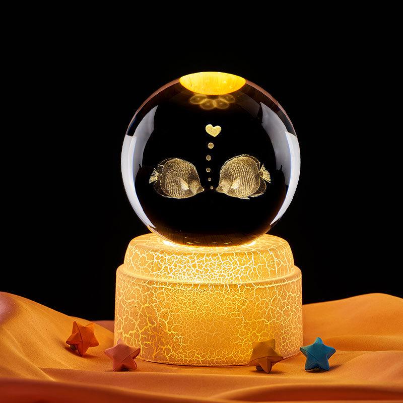 Kissing Fish Crystal Ball Music Box Night Light - Gift for Classmate or Best Friend