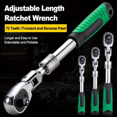 72-Tooth Ratchet Wrench Set, Chrome Vanadium Steel, Automatic Two-Way Mechanism, Stretchable, Ergonomic Grip, with Quick Socket