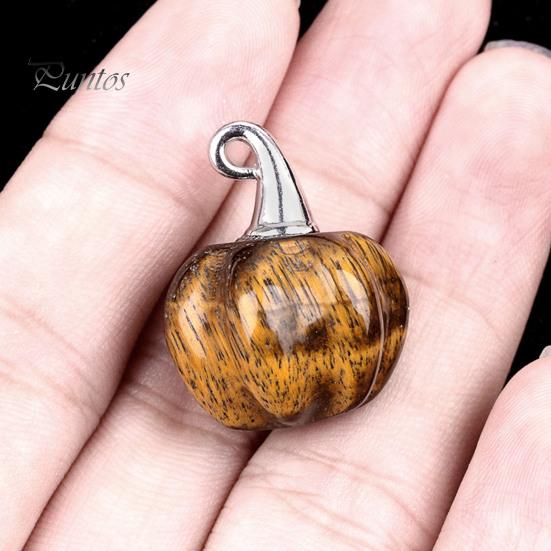 Colorful Pumpkin Charms Natural Crystal Pendant, Mini Carved Stone Charm with Halloween Decorations for Home Metal Hook, Micro Landscape Decor,