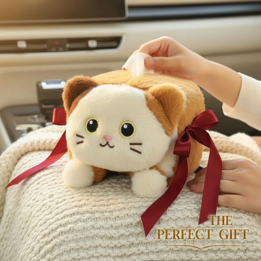 Drivers Cute Plush Animal Car Tissue Box Holder, Vehicle Console Napkin Dispenser, Secure Strap, Easy Refill, Tidy Ride, All-Season