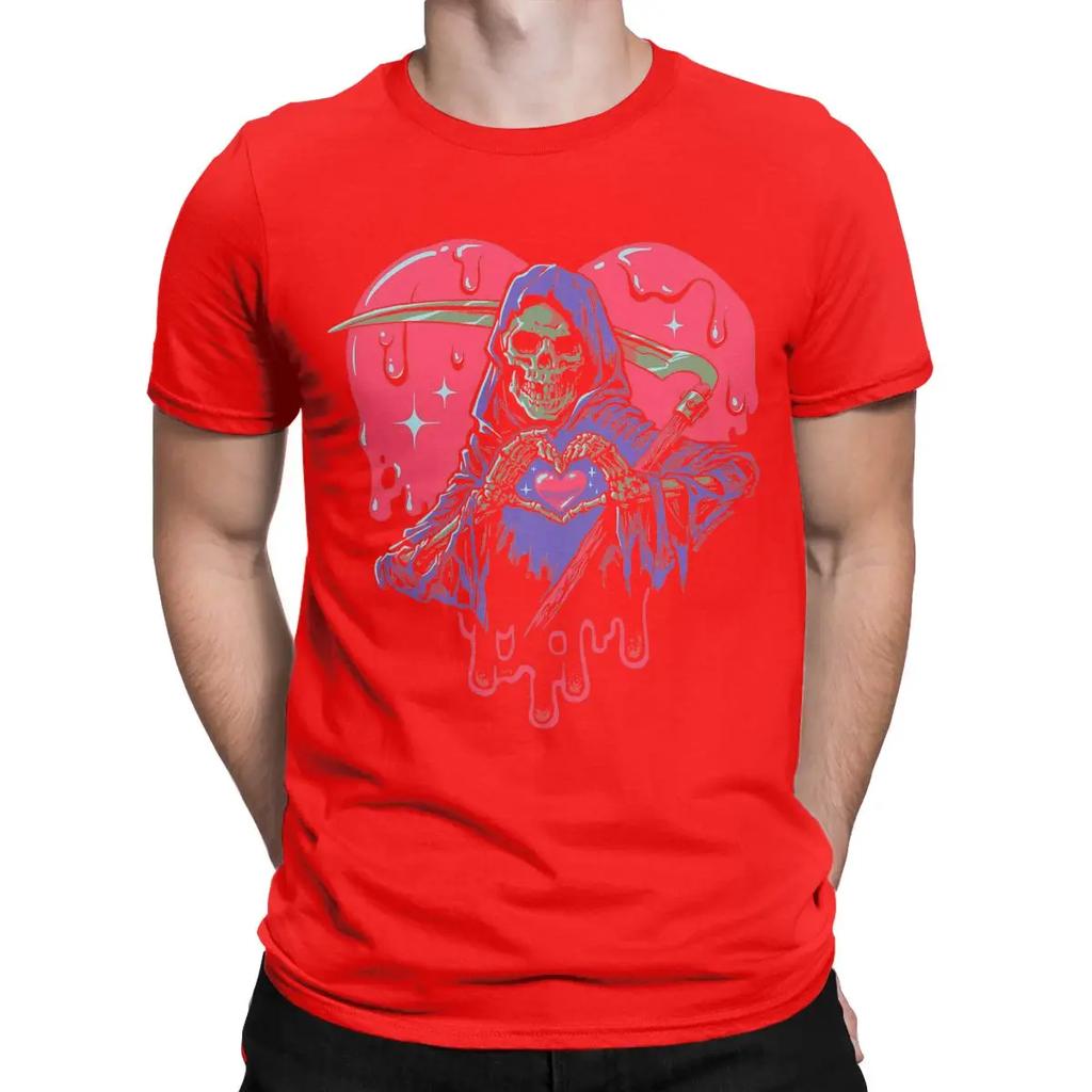 Men's Heart Hands Halloween Skull Grim Reaper T Shirts Cotton Clothes Hipster Short Sleeve O Neck Tee Shirt 4XL   T-Shirts