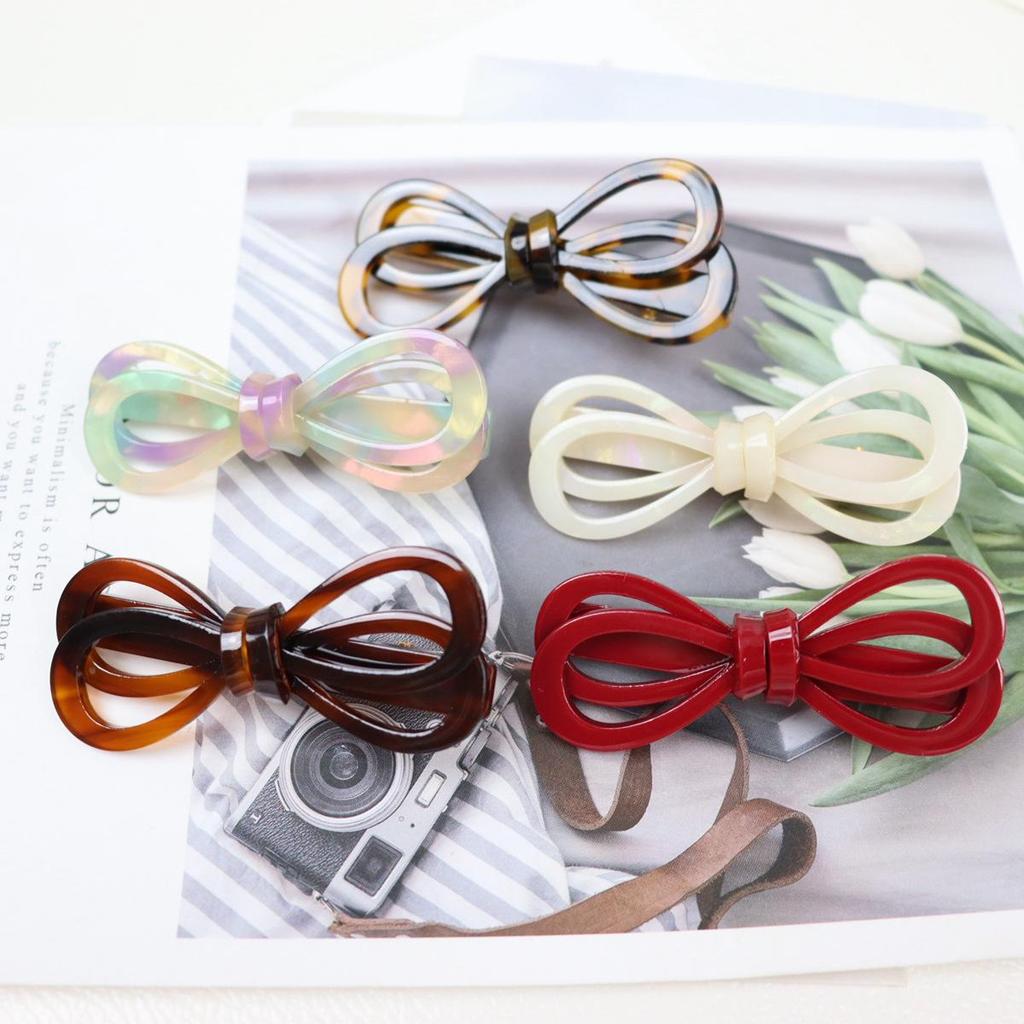 Korean Acetate Duckbill Bow Hair Clip - Sweet Hollow Out Style for Women's Bangs