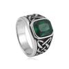 Punk Vintage Square Red Stone Signet Rings for Men Women Stainless Steel Nordic Vikings Knot Rune Ring Fashion Jewelry Wholesale