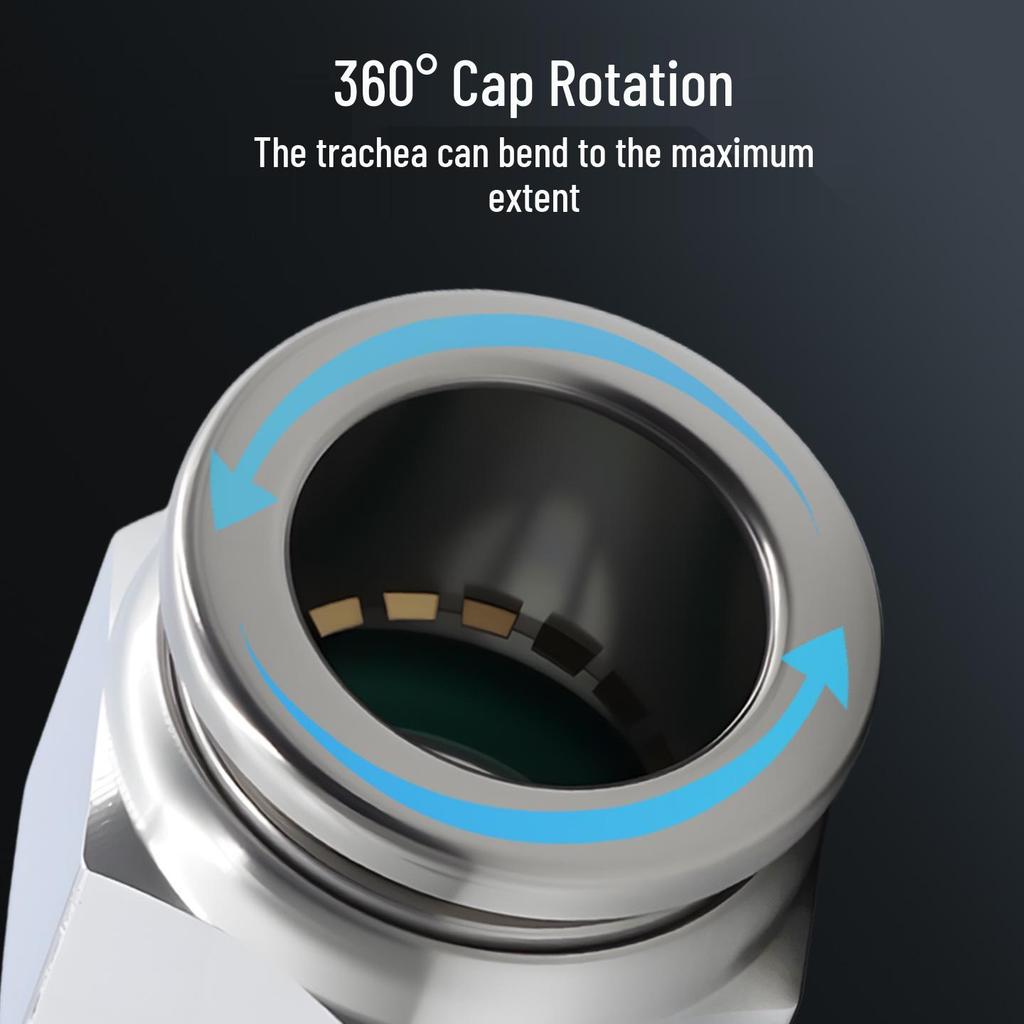 304 Stainless Steel Male Thread Right Angle Quick Connect (PC) - Sizes 6, 8, 10, 12, 16, 20.