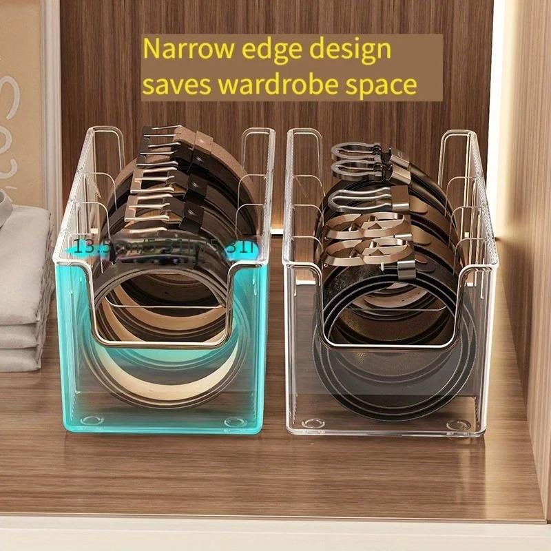 Divided Belt & Tie Organizer - Transparent Desktop Storage Box for Men’s Home Organization