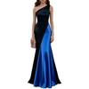 Women's One Shoulder Mermaid Maxi Dress Color Block Fishtail Elegant Evening Party Gown